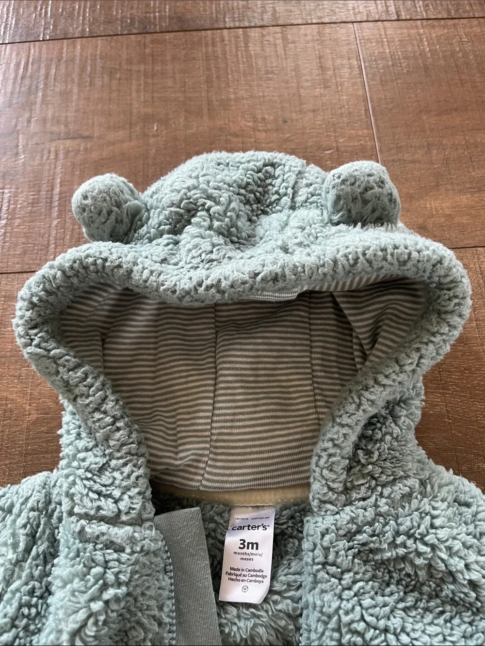 Carter’s Plush Fleece Footed One-Piece in Sage Green warm for fall or winter 3mo